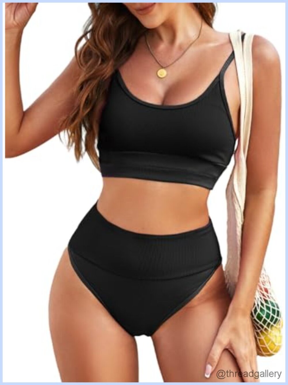 High Waisted Color Block Bikini Set Women Swimwear Ribbed 2 Piece